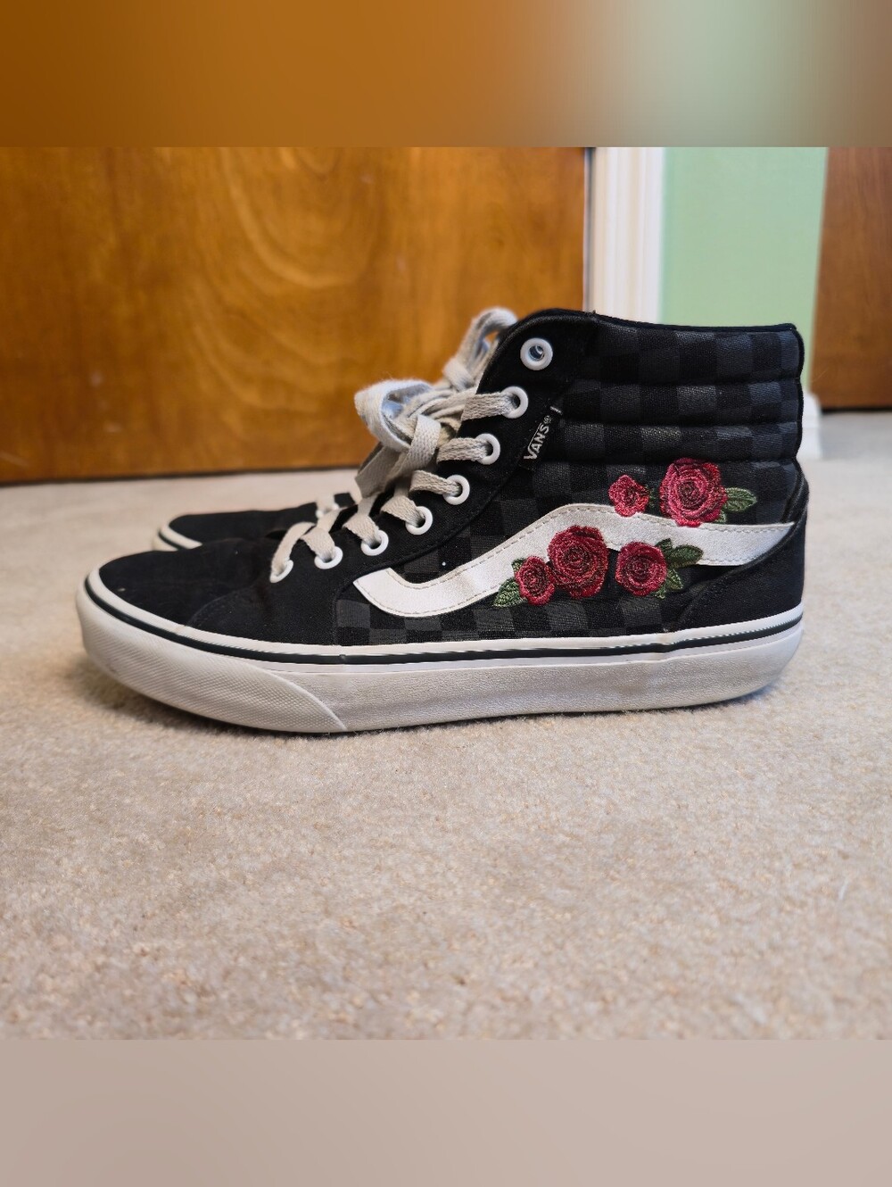 Vans SK8 HI womens size 8.5 shoes black floral athletic skate sneakers
